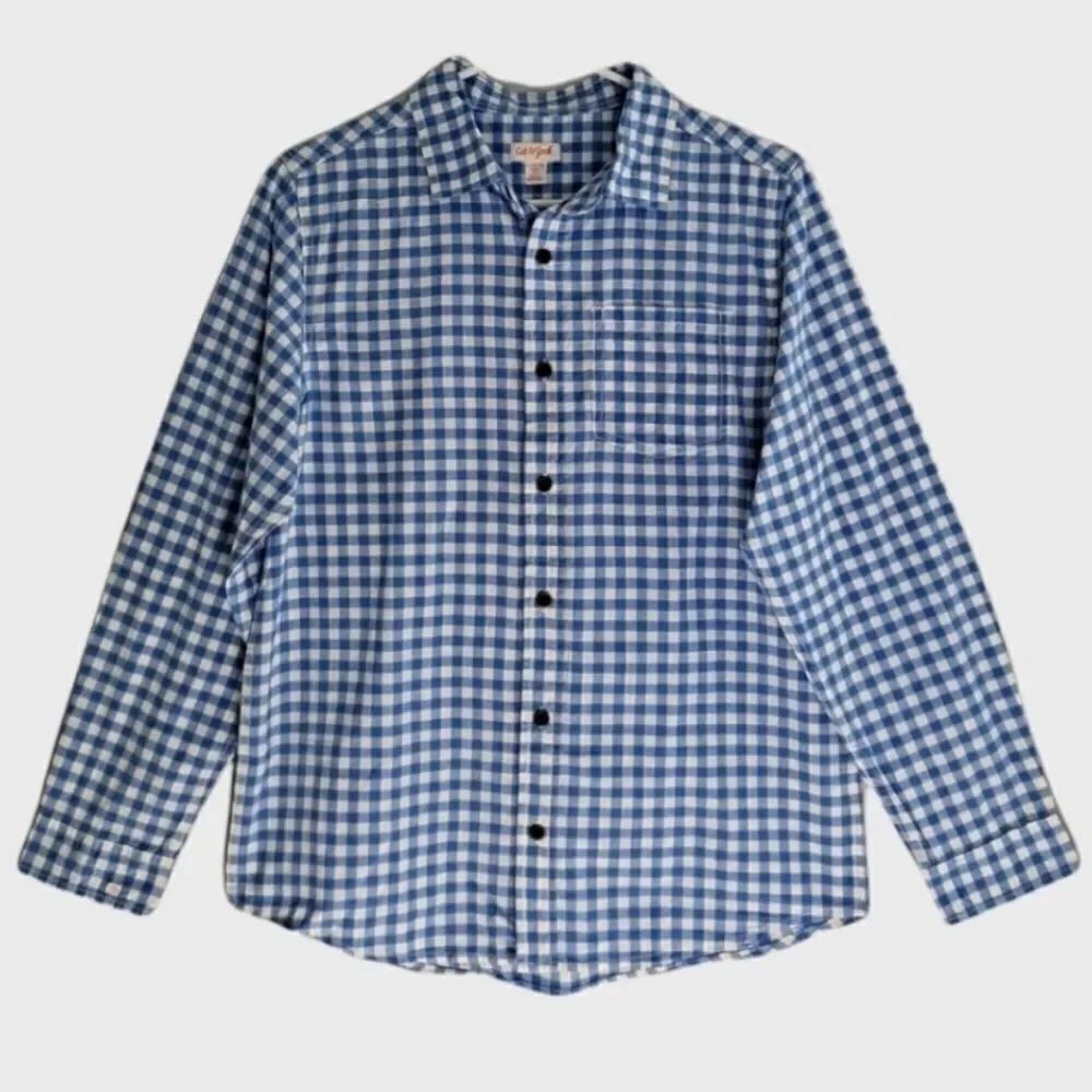 Cat & Jack Target Brand Long Sleeve Plaid Button Shirt Bluebell Blue White Plaid